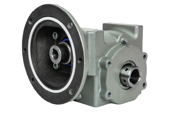 Winsmith RD Series right-angle speed reducer with flanged output and hollow bore configuration
